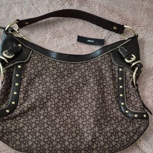 DKNY Dark Brown Hobo Bag with Monogram